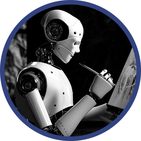 Ein Roboter, der ein Bild auf eine