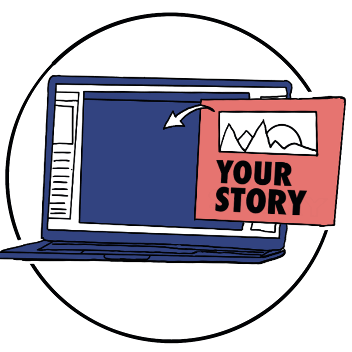 Laptop mit der Nachricht Ihre Story