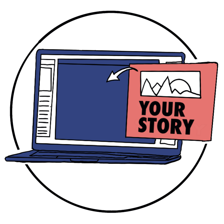 Laptop mit der Nachricht Ihre Story