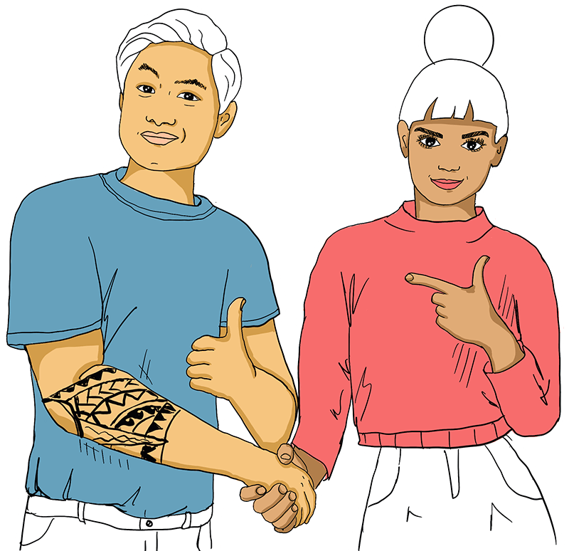Ein Mann und eine Frau, die sich die Hand geben.