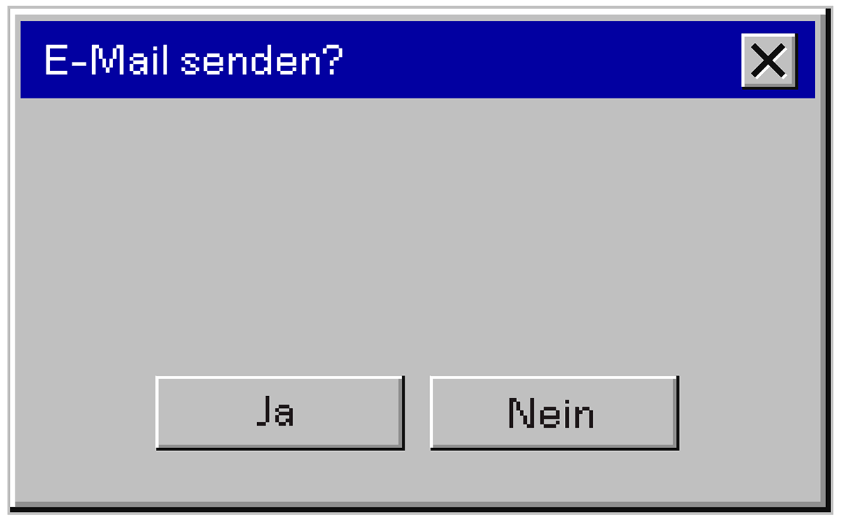 Eine Bildschirmmeldung, auf der geschrieben steht, ob man die E-Mail senden möchte und dies mit Ja oder Nein bestätigen kann.